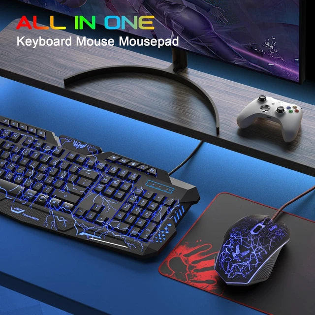 Alt view image 14 of 14 - Gaming Keyboard and Mouse,USB Wired Backlit Gaming Mouse and Keyboard Combo,Letters Glow, 3 Color Crack Backlit,Illumination Keyboard and Mouse Set for Game and Work