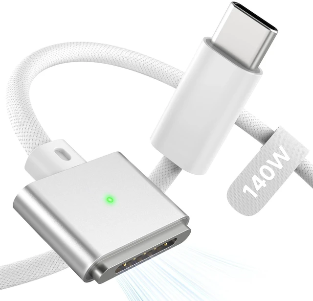 Alt view image 6 of 10 - LUCMO 140W Magnetic 3 Cable 10 FT for M5/M4/M3/M2 MacBook Air Pro Charger, Fast Charging USB C Cord for MacBook Air (13"/15" 2026/2025/2024/2023/2022), Pro (16"/14" 2026/2025/2024/2023/2021), White