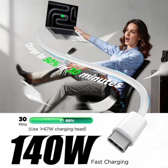 Alt view image 8 of 10 - LUCMO 140W Magnetic 3 Cable 10 FT for M5/M4/M3/M2 MacBook Air Pro Charger, Fast Charging USB C Cord for MacBook Air (13"/15" 2026/2025/2024/2023/2022), Pro (16"/14" 2026/2025/2024/2023/2021), White