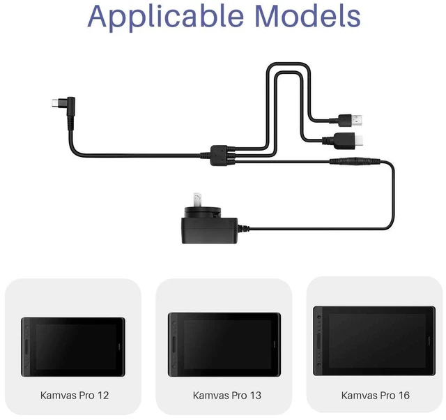 Alt view image 10 of 14 - 3-in-1 Cable Suitable for Huion KAMVAS Pro 12/13/16 Graphics Drawing Monitor