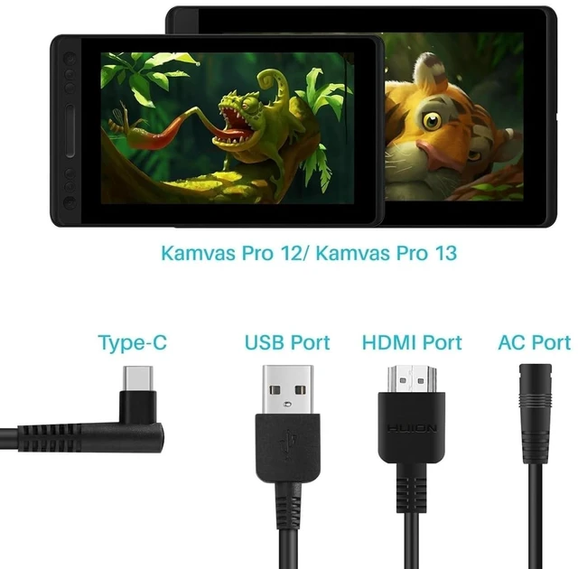 Alt view image 13 of 14 - 3-in-1 Cable Suitable for Huion KAMVAS Pro 12/13/16 Graphics Drawing Monitor
