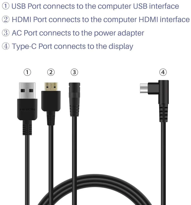 Alt view image 14 of 14 - 3-in-1 Cable Suitable for Huion KAMVAS Pro 12/13/16 Graphics Drawing Monitor