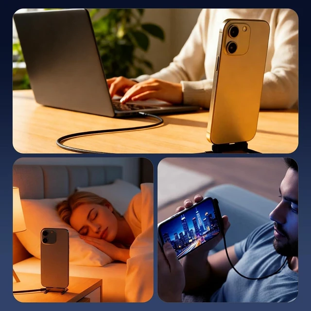 Alt view image 13 of 14 - 2026 New 240W Braided Fast Charge Cable with Built-in Phone Stand, T-Shaped Foldable Durable USB-C Cord, 90 Degree USB C Cable Right Angle Charger Cord (3pcs)
