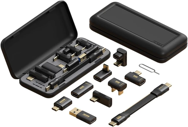 Alt view image 8 of 14 - Hagibis USB-C Adapter Kit, Multifunction 80Gbps 240W 8K@60Hz USB4 V2.0 Type-C Right Angle Adapter 90 Degree Convertor Set Magnetic Storage Case with USB4 Cable and SIM Card Eject Pin