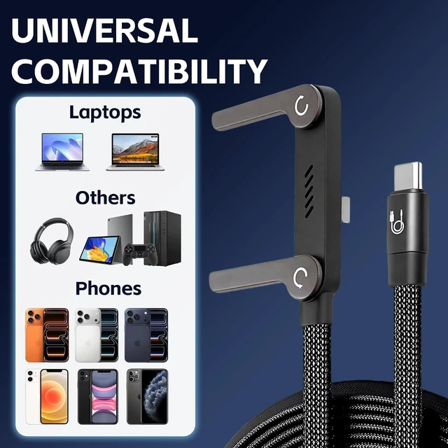 Alt view image 14 of 14 - 2026 New 240W Braided Fast Charge Cable with Built-in Phone Stand, T-Shaped Foldable Durable USB-C Cord, 90 Degree USB C Cable Right Angle Charger Cord (3pcs)