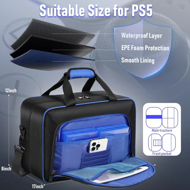 Alt view image 11 of 14 - Carrying Case for PS5, Travel Case for PS 5 Protective, Large Capacity Storage Bag Compatible with Playstation 5 Disk/ Digital Edition Console, Controllers, Game Cards, Accessories