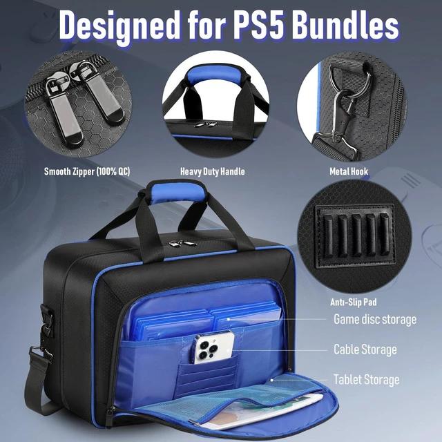 Alt view image 10 of 14 - Carrying Case for PS5, Travel Case for PS 5 Protective, Large Capacity Storage Bag Compatible with Playstation 5 Disk/ Digital Edition Console, Controllers, Game Cards, Accessories