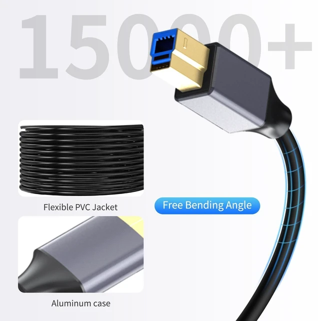 Alt view image 12 of 14 - Active USB 3.0 A to B Printer Cable 20ft, USB 3.0 Type B Printer Cord Compatible with Conference Camera,Docking Station,Hard Driver,Scanner, Printers,Vidicon and More