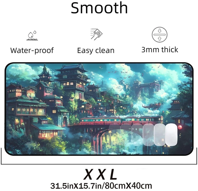 Alt view image 7 of 10 - Japanese Anime Desk Mat, Green Forest Mouse Mat XXL, Game Desk Pad, Fantasy Architecture Computer Keyboard Mat, Wireless Mousepad Large,Natural Landscape Home Office Desktop Decor 31.5"X15.7"