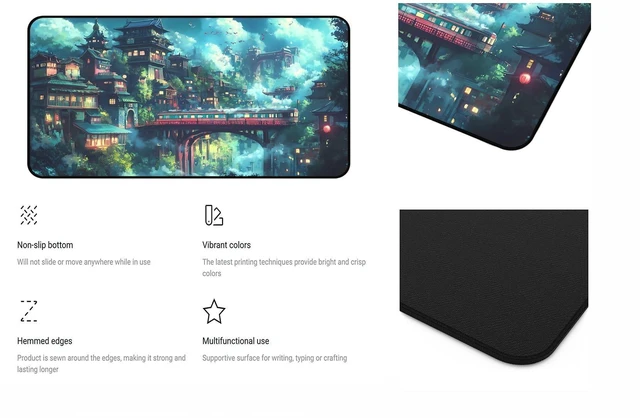 Alt view image 8 of 10 - Japanese Anime Desk Mat, Green Forest Mouse Mat XXL, Game Desk Pad, Fantasy Architecture Computer Keyboard Mat, Wireless Mousepad Large,Natural Landscape Home Office Desktop Decor 31.5"X15.7"