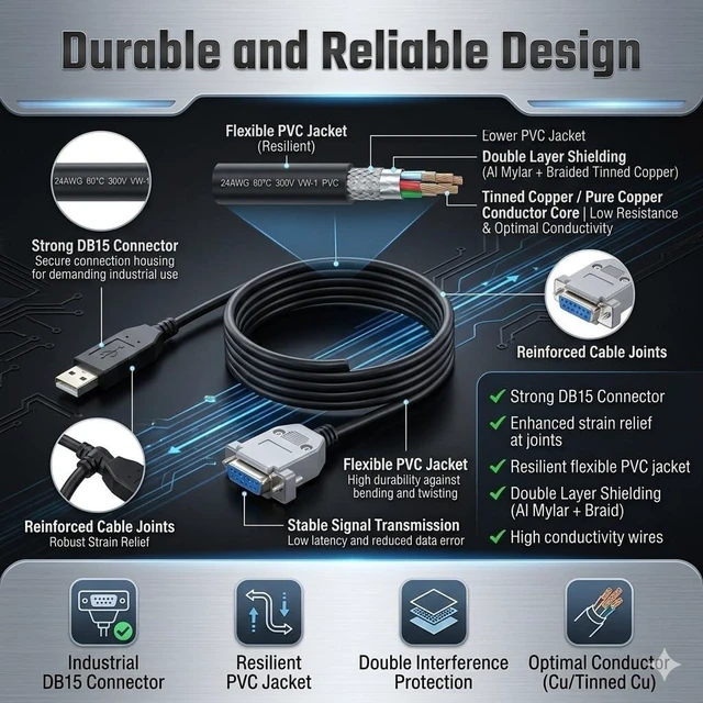 Alt view image 10 of 14 - USB to DB15 Female Connector Data Cable for 3D Gaming Joystick PC Online Cable 3.3ft