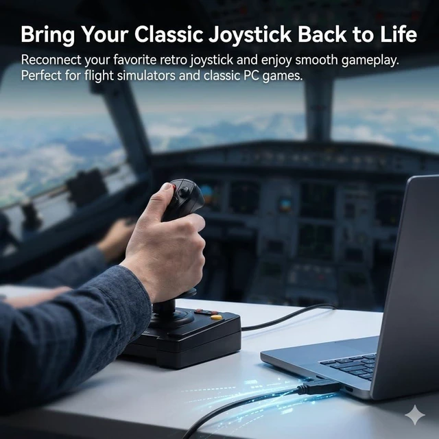 Alt view image 13 of 14 - USB to DB15 Female Connector Data Cable for 3D Gaming Joystick PC Online Cable 3.3ft