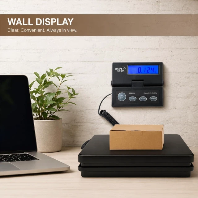 Alt view image 10 of 14 - Smart Weigh Digital Postal Shipping Scale, 110lb/50kg to 0.1oz/2g Precision, Hold Function, Separate Wall-Mount Screen, AC Adapter & Batteries Included