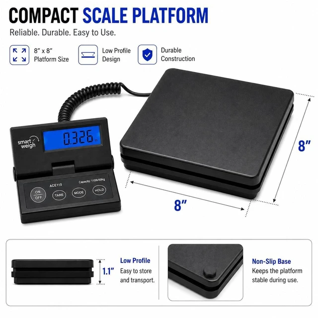 Alt view image 11 of 14 - Smart Weigh Digital Postal Shipping Scale, 110lb/50kg to 0.1oz/2g Precision, Hold Function, Separate Wall-Mount Screen, AC Adapter & Batteries Included