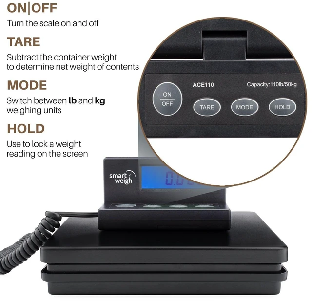 Alt view image 12 of 14 - Smart Weigh Digital Postal Shipping Scale, 110lb/50kg to 0.1oz/2g Precision, Hold Function, Separate Wall-Mount Screen, AC Adapter & Batteries Included
