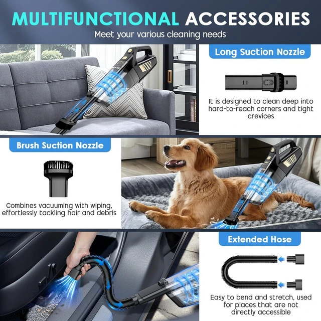 Alt view image 10 of 14 - Handheld Vacuum Cordless, 15000PA Strong Suction Hand Held Car Vacuum Cleaner Portable with Multi-Nozzles & Washable Filter, Lightweight Rechargeable Vacuum Cleaner for Home, Car, Office, Pets
