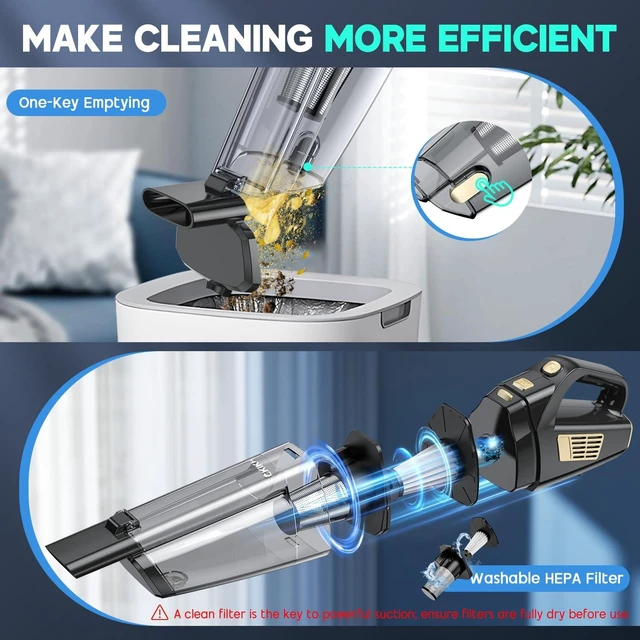 Alt view image 13 of 14 - Handheld Vacuum Cordless, 15000PA Strong Suction Hand Held Car Vacuum Cleaner Portable with Multi-Nozzles & Washable Filter, Lightweight Rechargeable Vacuum Cleaner for Home, Car, Office, Pets
