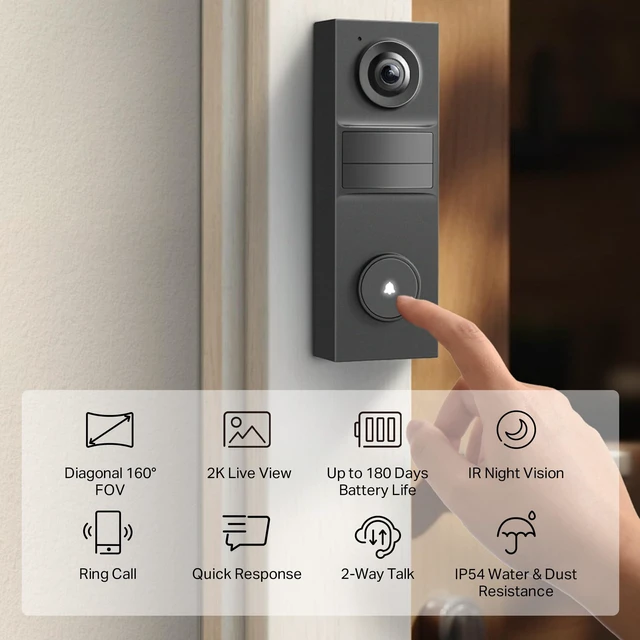 Alt view image 9 of 14 - 2K Wireless Smart Video Doorbell, D205, 160° Ultra-Wide View | Person Detection, 2-Way Talk, Ring Call, Night Vision, Subscription-Free Local Storage or Optional Cloud