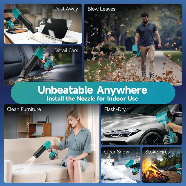 Alt view image 9 of 12 - Cordless Leaf Blower, Premium Handheld Leaf Blower + 3 Nozzles and 2 Batteries with Level Indicator, Stepless Speed Control, Blowers for Lawn Care, Patio Cleaning and Dust