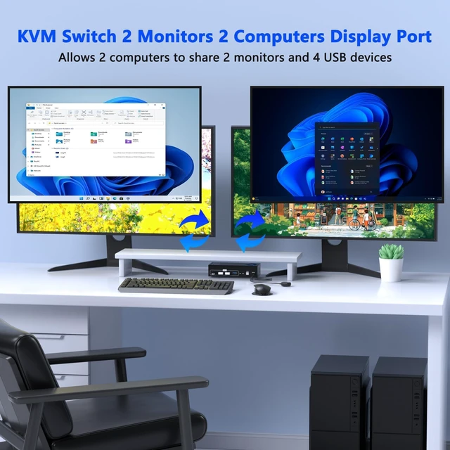 Alt view image 9 of 14 - DisplayPort KVM Switch 2 Monitors 2 Computers, 4K@60Hz KVM Switches Dual Monitor with 4 USB3.0 Port Sharing Keyboard Mouse Printer, Computer Switch Monitor Switch for 2 Computers, DisplayPort Switch