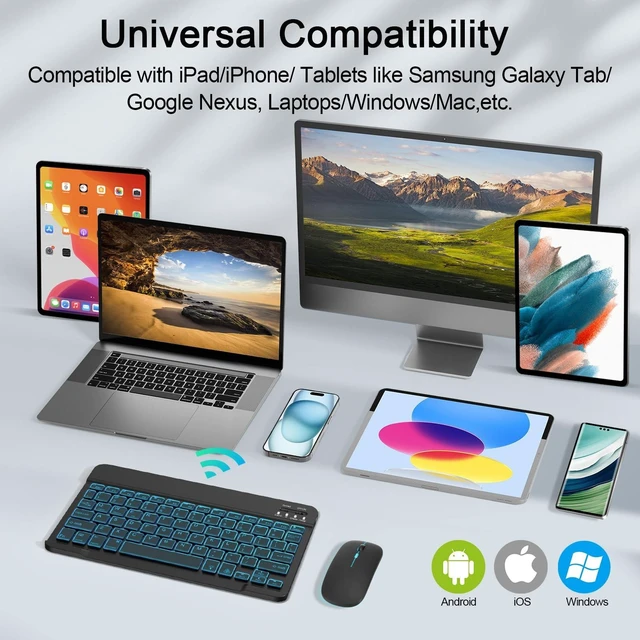 Alt view image 7 of 10 - Wireless Keyboard And Mouse Combo, Rechargeable Bluetooth Keyboard & Mouse with 7 Color Backlit and 2.4 GHz Wireless USB Receiver, Compatible with Phone, iPad, PC, Laptop, Windows/iOS/Android, Black