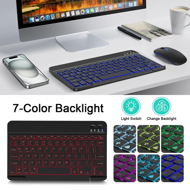 Alt view image 8 of 10 - Wireless Keyboard And Mouse Combo, Rechargeable Bluetooth Keyboard & Mouse with 7 Color Backlit and 2.4 GHz Wireless USB Receiver, Compatible with Phone, iPad, PC, Laptop, Windows/iOS/Android, Black