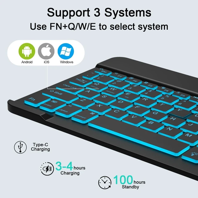 Alt view image 10 of 10 - Wireless Keyboard And Mouse Combo, Rechargeable Bluetooth Keyboard & Mouse with 7 Color Backlit and 2.4 GHz Wireless USB Receiver, Compatible with Phone, iPad, PC, Laptop, Windows/iOS/Android, Black