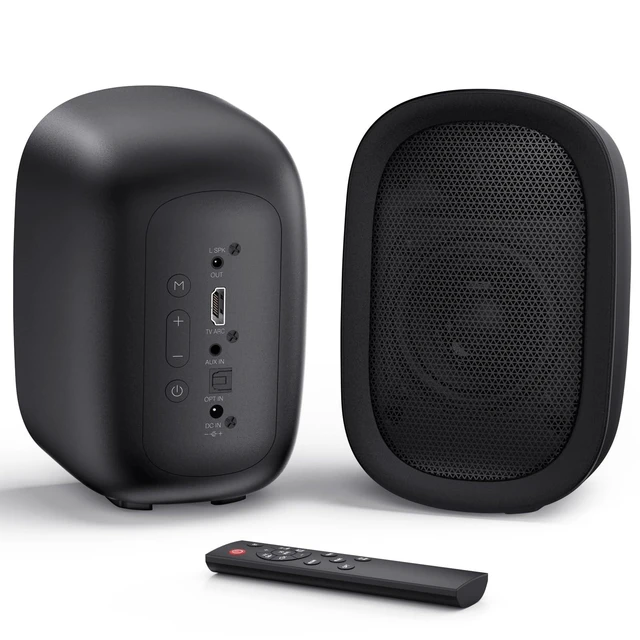Alt view image 8 of 14 - Powered Bluetooth Bookshelf Speakers for Record Player, 40W Stereo Sound Speakers with 3-Inch Woofer, Dual-Curved Horn Bass Reflex Port and Optical/AUX/TV-ARC for Turntable/PC/TV, Pair