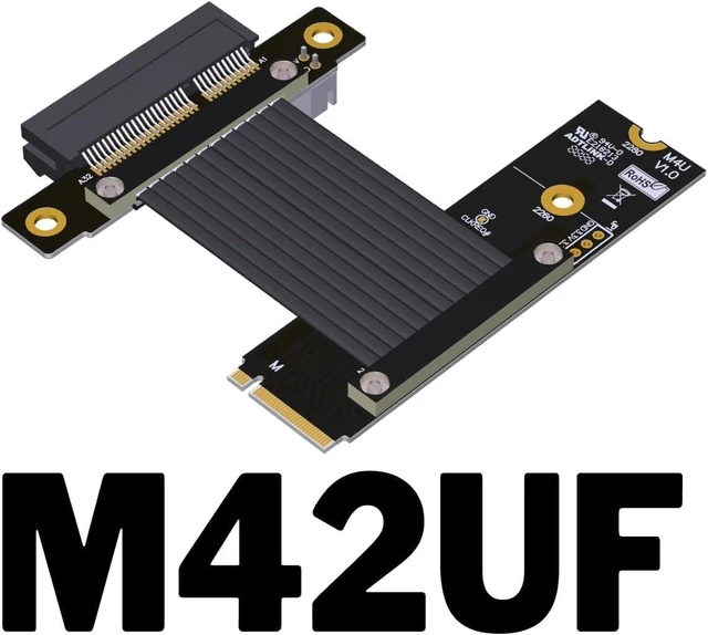 Alt view image 7 of 10 - Pcie 4.0 M.2 Nvme to x4 Extension Flat Riser Cable Corner 90 Degrees Ful Speed for PCIE 4X SSD RAID, LAN, GPU, Capture Card Extender (M42UF, 30cm)