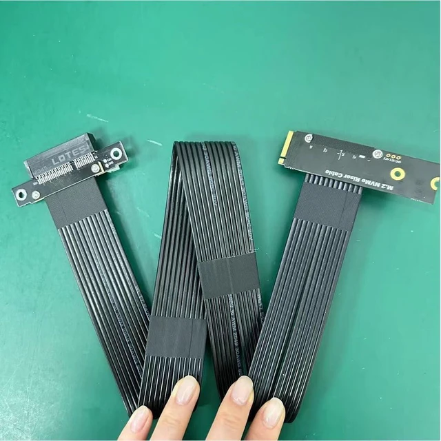 Alt view image 10 of 10 - Pcie 4.0 M.2 Nvme to x4 Extension Flat Riser Cable Corner 90 Degrees Ful Speed for PCIE 4X SSD RAID, LAN, GPU, Capture Card Extender (M42UF, 30cm)