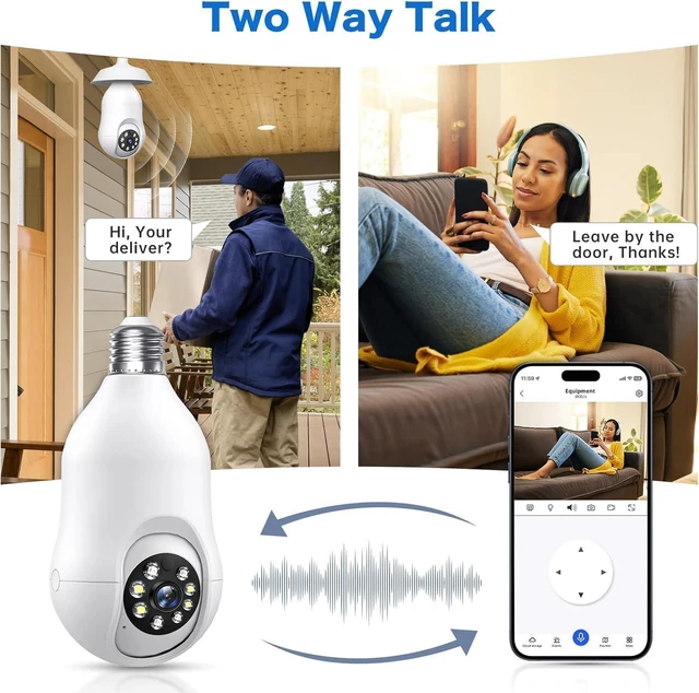Alt view image 11 of 14 - Light Bulb Security Camera 2 Pack, 5g/2.4ghz Lightbulb Security Cameras Wireless Outdoor EseeCloud, 2K 360 Front Porch Cam Screw in Light Socket Motion Sensor Color Night Vision 2-Way Audio