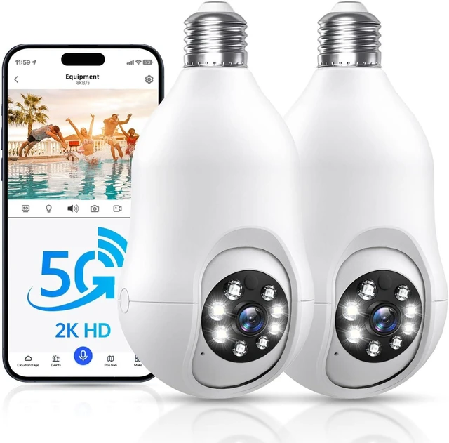 Alt view image 8 of 14 - Light Bulb Security Camera 2 Pack, 5g/2.4ghz Lightbulb Security Cameras Wireless Outdoor EseeCloud, 2K 360 Front Porch Cam Screw in Light Socket Motion Sensor Color Night Vision 2-Way Audio