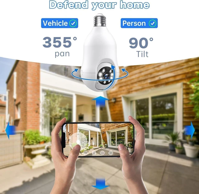 Alt view image 12 of 14 - Light Bulb Security Camera 2 Pack, 5g/2.4ghz Lightbulb Security Cameras Wireless Outdoor EseeCloud, 2K 360 Front Porch Cam Screw in Light Socket Motion Sensor Color Night Vision 2-Way Audio