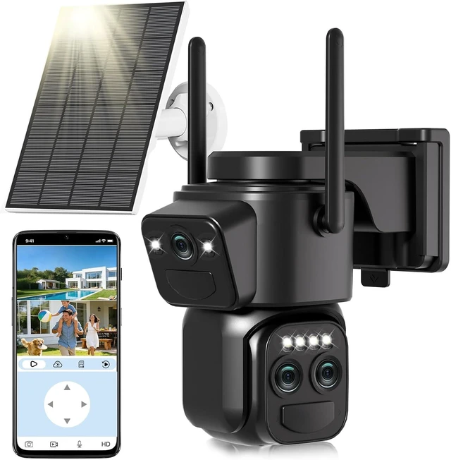 Alt view image 8 of 14 - Triple-Lens Solar Security Cameras Wireless Outdoor, 2.4G/5G WiFi Cameras for Home Security with 10X Zoom, Full Color Night Vision, PlR Human Detection, Auto Tracking, Spotlight Siren, Alexa, IP66
