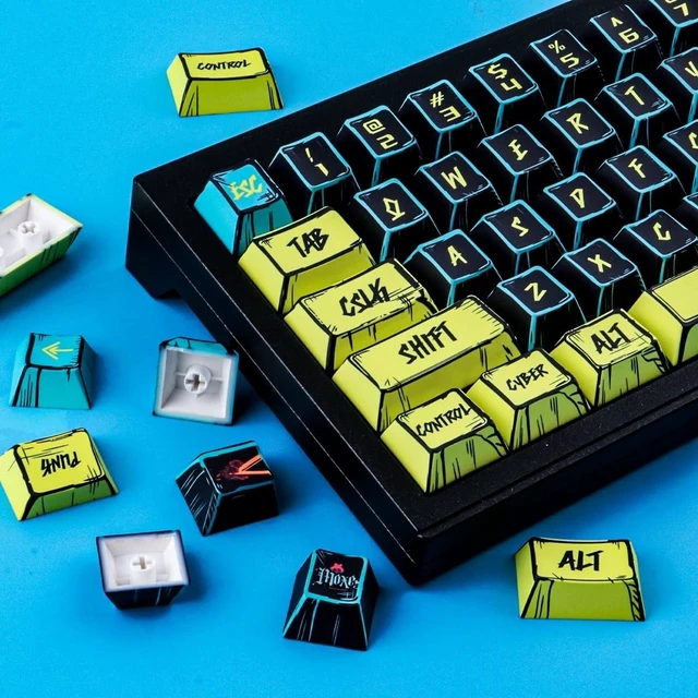 Alt view image 7 of 10 - JOMKIZ PBT Keycaps - Japanese Manga Theme Keycaps Set, 131 Keys Cherry Profile Dye-Sub Custom Keycap, Cyberpunk 2077 Minimalist Style Key Caps for 60%, 65%, 75%, 100% Cherry MX Mechanical Keyboard