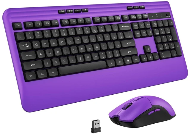 Alt view image 8 of 14 - Wireless Keyboard and Mouse Set with Quiet Keys, 2.4G Full Size Purple Keyboard and Mouse with Wrist Rest, Protective Covers, Soft Touch Silent Design for Windows, Computer, PC and Laptop