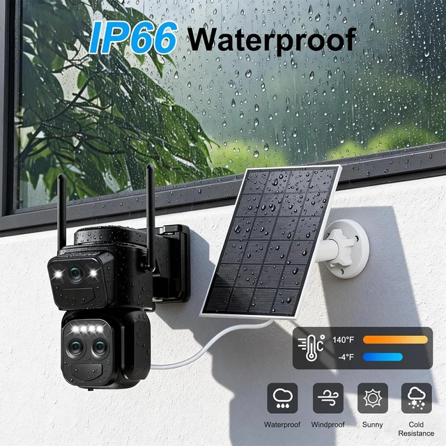 Alt view image 14 of 14 - Triple-Lens Solar Security Cameras Wireless Outdoor, 2.4G/5G WiFi Cameras for Home Security with 10X Zoom, Full Color Night Vision, PlR Human Detection, Auto Tracking, Spotlight Siren, Alexa, IP66