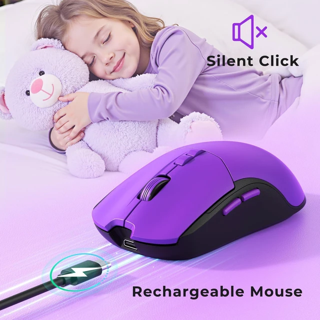Alt view image 10 of 14 - Wireless Keyboard and Mouse Set with Quiet Keys, 2.4G Full Size Purple Keyboard and Mouse with Wrist Rest, Protective Covers, Soft Touch Silent Design for Windows, Computer, PC and Laptop