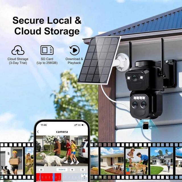 Alt view image 13 of 14 - Triple-Lens Solar Security Cameras Wireless Outdoor, 2.4G/5G WiFi Cameras for Home Security with 10X Zoom, Full Color Night Vision, PlR Human Detection, Auto Tracking, Spotlight Siren, Alexa, IP66