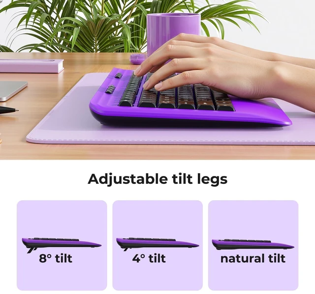 Alt view image 14 of 14 - Wireless Keyboard and Mouse Set with Quiet Keys, 2.4G Full Size Purple Keyboard and Mouse with Wrist Rest, Protective Covers, Soft Touch Silent Design for Windows, Computer, PC and Laptop