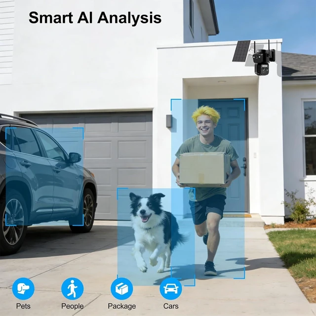 Alt view image 12 of 14 - Triple-Lens Solar Security Cameras Wireless Outdoor, 2.4G/5G WiFi Cameras for Home Security with 10X Zoom, Full Color Night Vision, PlR Human Detection, Auto Tracking, Spotlight Siren, Alexa, IP66