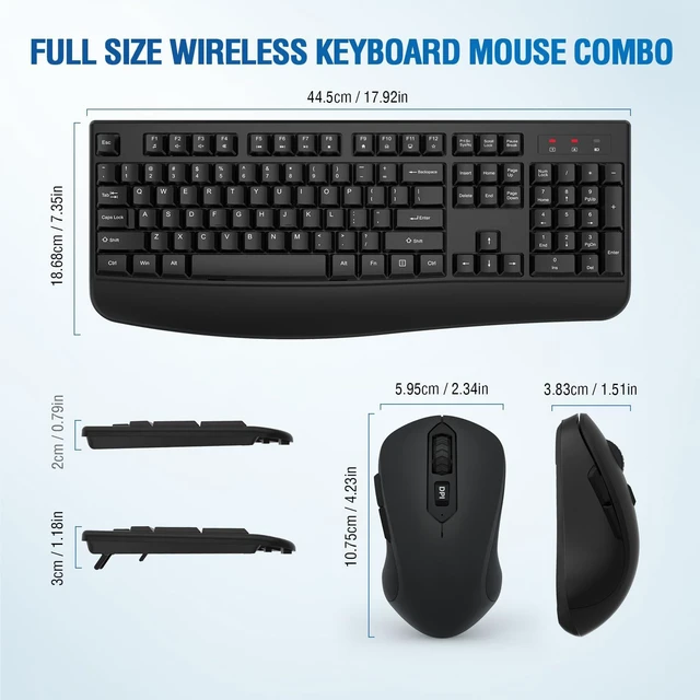 Alt view image 13 of 14 - Wireless Keyboard and Mouse Combo, Full-Sized 2.4GHz Wireless Keyboard with Comfortable Palm Rest and Optical Wireless Mouse for Windows, Mac OS PC/Desktops/Computer/Laptops (Black)