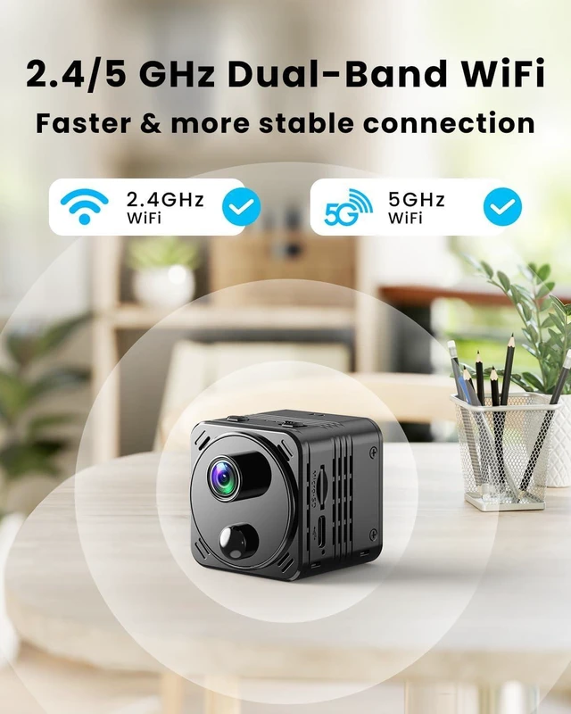 Alt view image 9 of 14 - 4K Mini Hidden Camera Dual-Band 2.4/5GHz WiFi Indoor Security Camera with AI Human Detection, Night Vision, Cloud/SD Storage, Up to 150 Days Standby Battery Life