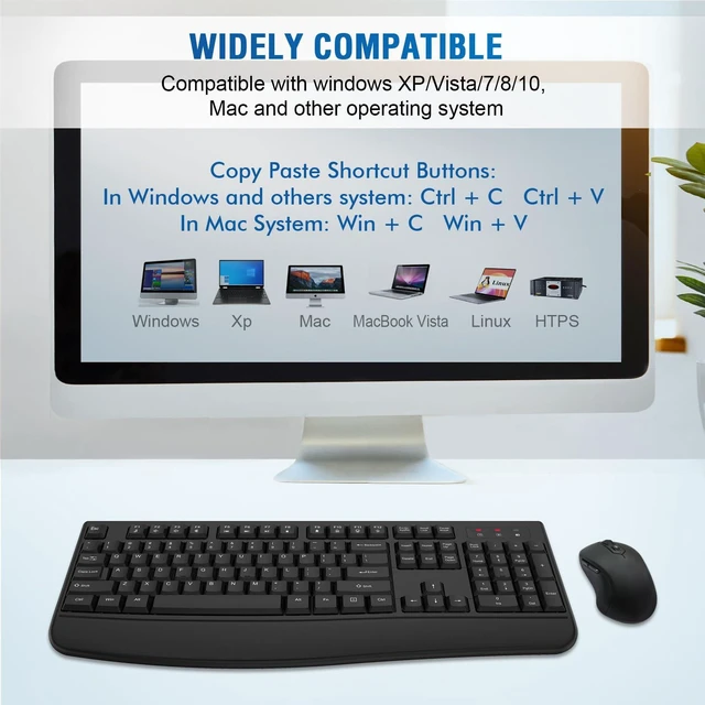 Alt view image 14 of 14 - Wireless Keyboard and Mouse Combo, Full-Sized 2.4GHz Wireless Keyboard with Comfortable Palm Rest and Optical Wireless Mouse for Windows, Mac OS PC/Desktops/Computer/Laptops (Black)