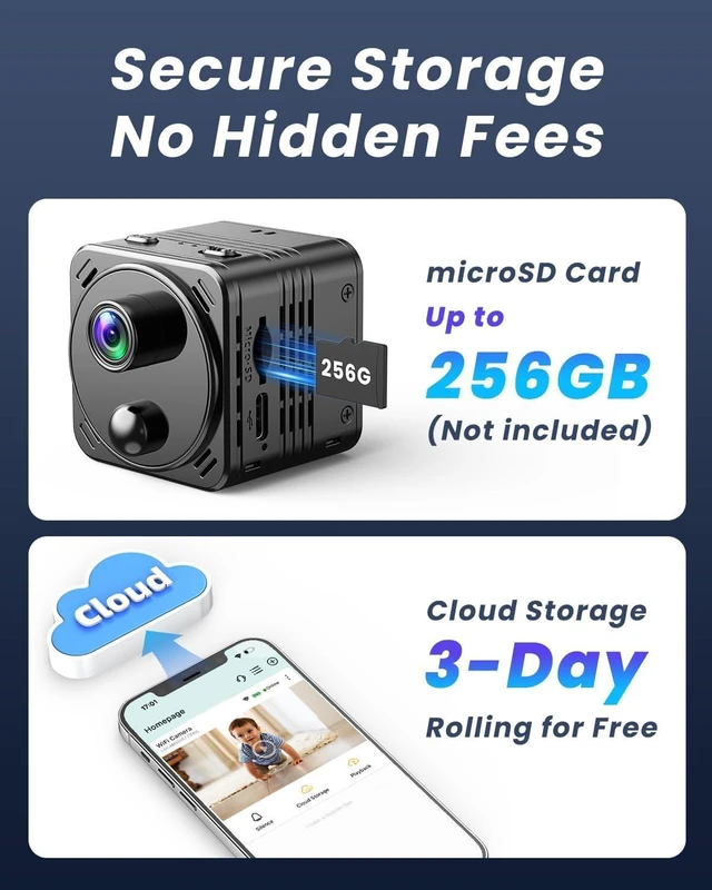 Alt view image 14 of 14 - 4K Mini Hidden Camera Dual-Band 2.4/5GHz WiFi Indoor Security Camera with AI Human Detection, Night Vision, Cloud/SD Storage, Up to 150 Days Standby Battery Life