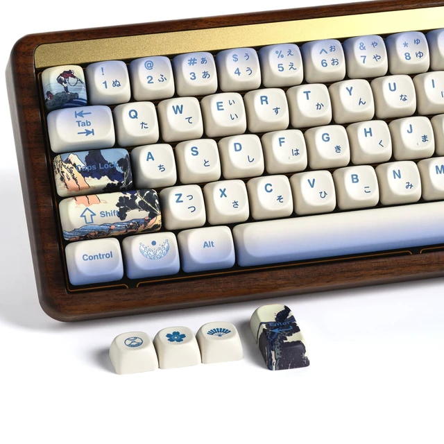 Alt view image 6 of 10 - OHY XVX MOA Profile Japanese Fuji Mountain Theme Keycaps Set, 132 - Key Blue & Creamy White Custom Keycaps for US Layout Mechanical Keyboards -Blue and White