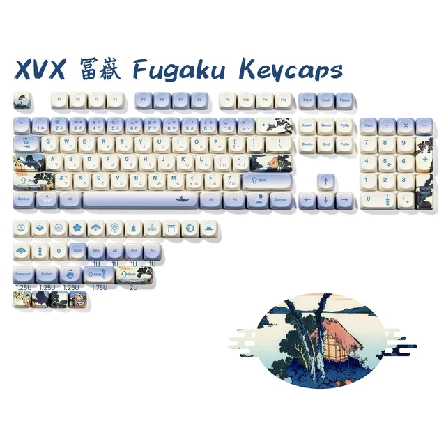Alt view image 7 of 10 - OHY XVX MOA Profile Japanese Fuji Mountain Theme Keycaps Set, 132 - Key Blue & Creamy White Custom Keycaps for US Layout Mechanical Keyboards -Blue and White