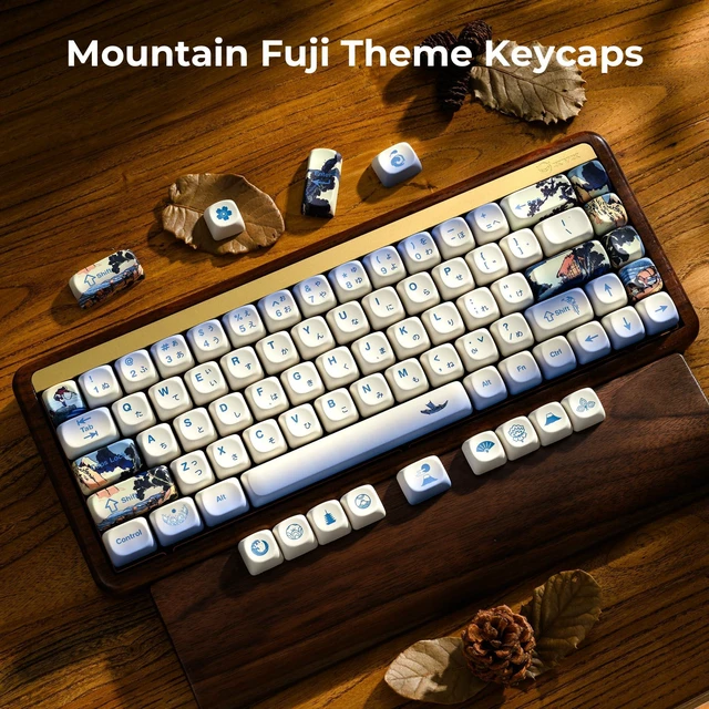 Alt view image 10 of 10 - OHY XVX MOA Profile Japanese Fuji Mountain Theme Keycaps Set, 132 - Key Blue & Creamy White Custom Keycaps for US Layout Mechanical Keyboards -Blue and White