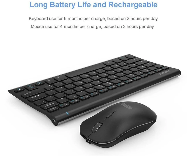 Alt view image 12 of 14 - 2.4G Wireless Keyboard and Mouse Combo Ultra Compact Slim Stainless Full Size Keyboard and Ergonomic Mouse for Computer/Desktop/PC/Laptop and Windows 10/8/7 Build in Rechargeable Battery