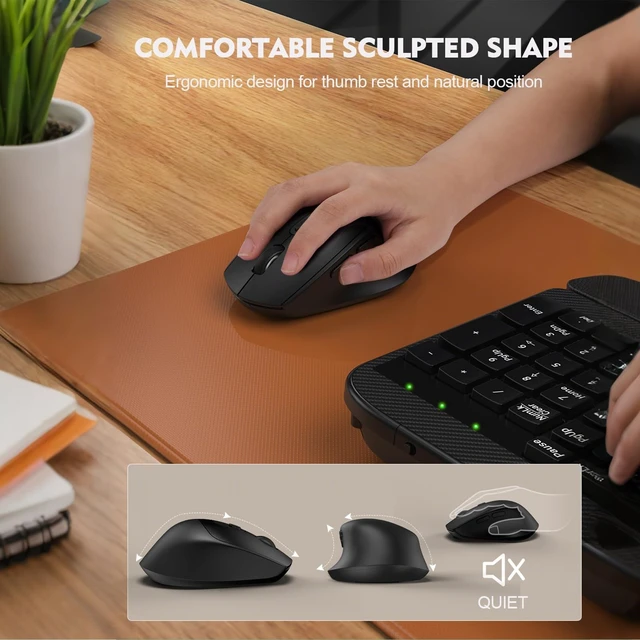 Alt view image 14 of 14 - Wireless Keyboard and Mouse Combo, Full-Sized Ergonomic Wave Keys Keyboard with Memory Foam Wrist Rest & Phone Holder, 2.4G Quiet Keyboard Mouse Work Setup for PC Laptop, Office or Home (Black)